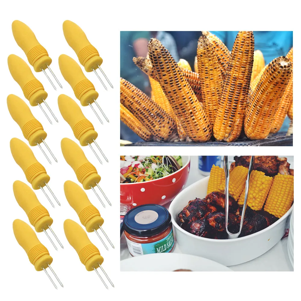 12 Pack Jumbo Corn On The Cob Holders Skewers Stainless Steel Prongs Kitchen BBQ