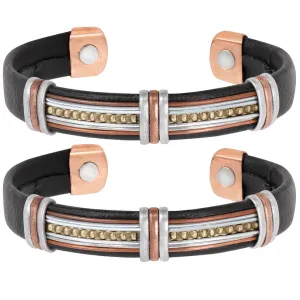 2 Pc Leatherette Cuff Bracelet Pure Copper Magnetic Arthritis Pain Relief Gift