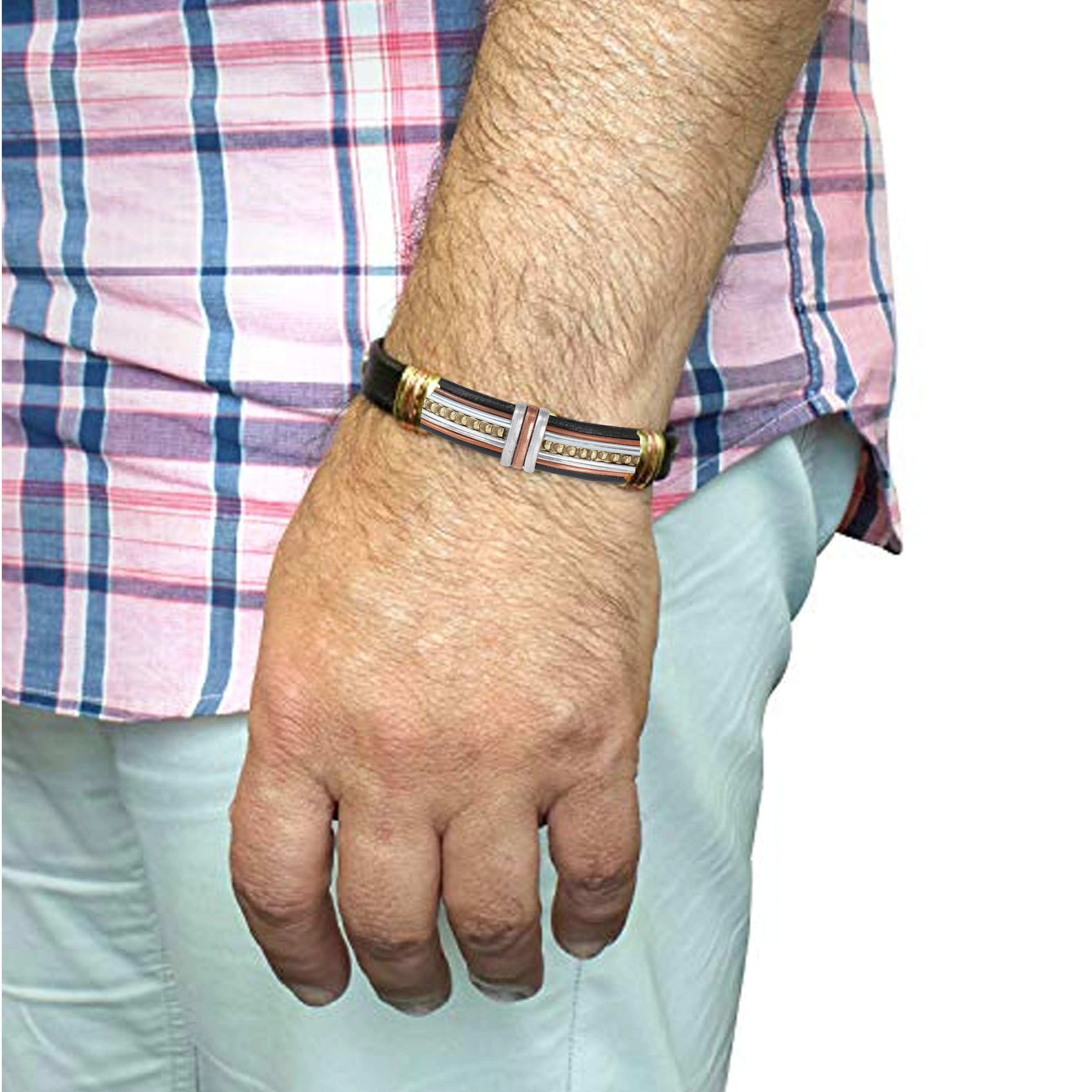 2 Pc Leatherette Cuff Bracelet Pure Copper Magnetic Arthritis Pain Relief Gift