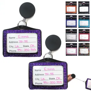 2 x Rhinestone Horizontal ID Card Holders Badge Lanyard Color Case Name Tag Gift