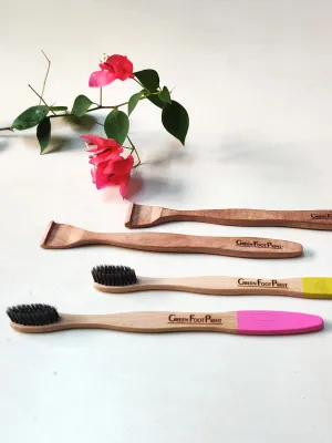 Bamboo Toothbrush & Neem Wood Tongue Cleaner-Pack of 2