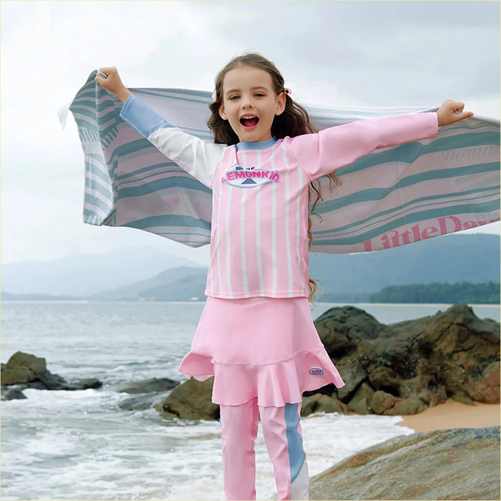 Bold Stripes Swimsuit for Girl- 2Pcs (UPF 50 &A) - Pink