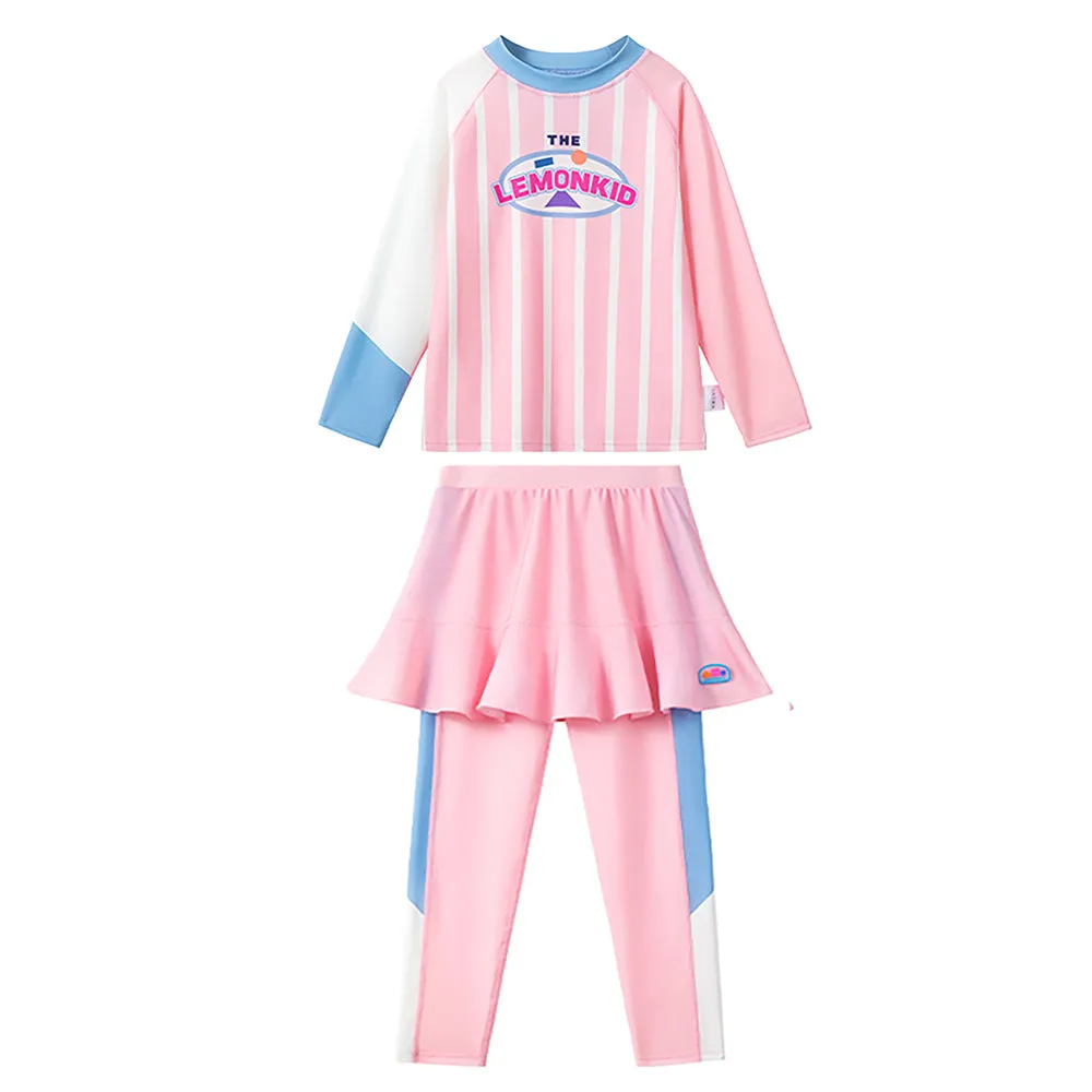 Bold Stripes Swimsuit for Girl- 2Pcs (UPF 50 &A) - Pink