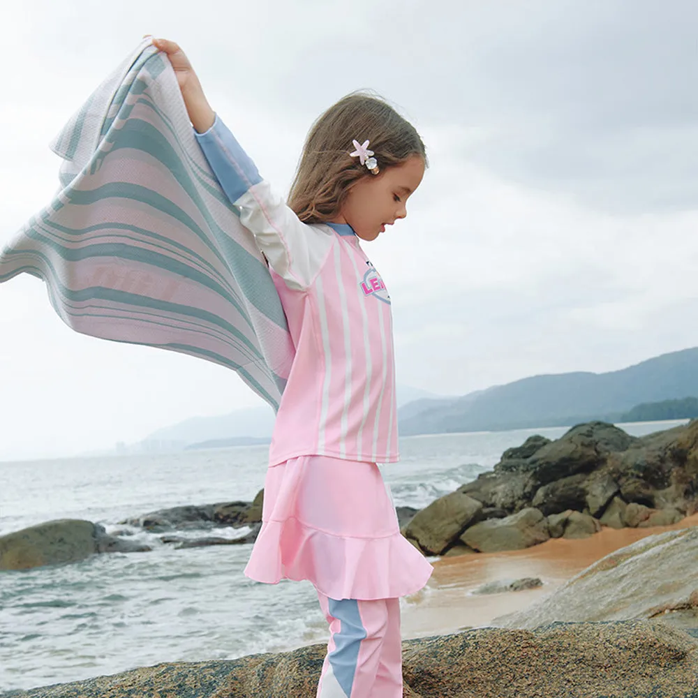 Bold Stripes Swimsuit for Girl- 2Pcs (UPF 50 &A) - Pink