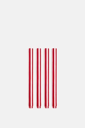 Bright Red/White Dinner Candles Set of 4