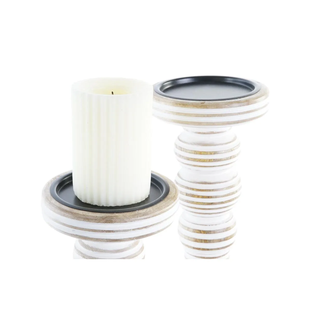 Candleholder Dkd Home Decor Iron Mango Wood Stripped 2 Pieces 15 x 15 x 53 Cm