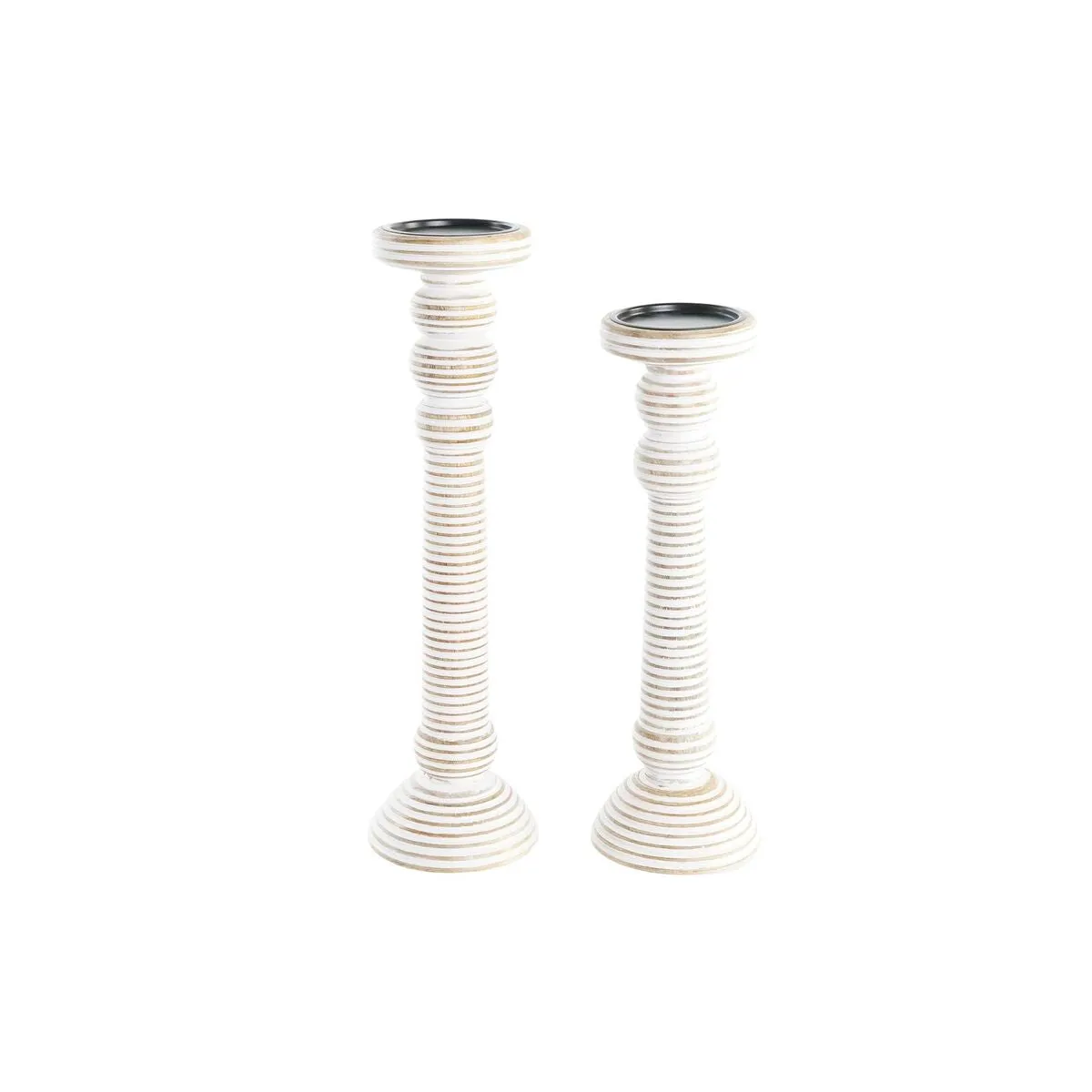 Candleholder Dkd Home Decor Iron Mango Wood Stripped 2 Pieces 15 x 15 x 53 Cm