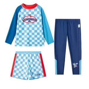 Checkered Swimsuit for Boys- 3Pcs (UPF 50 &A) - 110 - Blue