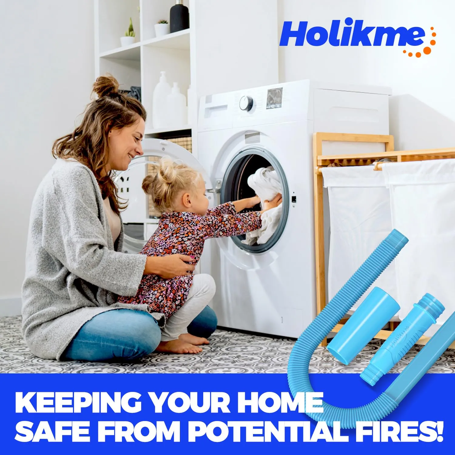 Holikme Dryer Vent Cleaner Kit Vacuum Hose Attachment Brush, Lint Remover, Dryer Vent Vacuum Hose, Blue