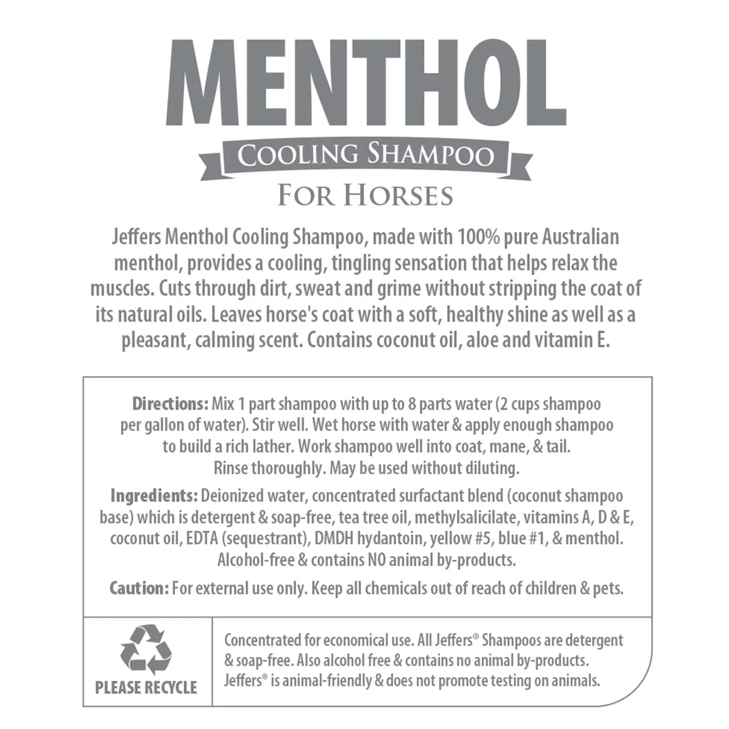 Jeffers Menthol Cooling Shampoo for Horses