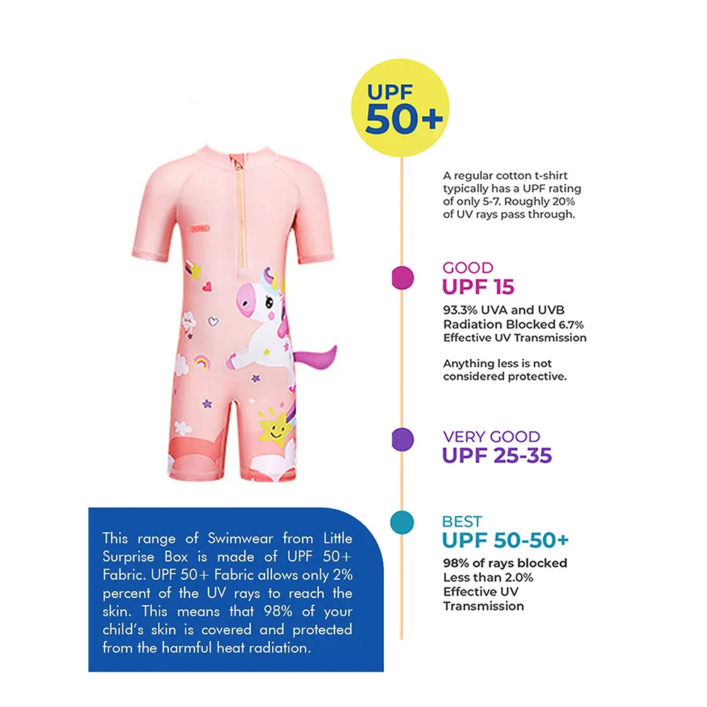 Little Surprise Box 3d Tail Peach Unicorn Swimwear for Toddlers & Kids with UPF 50 