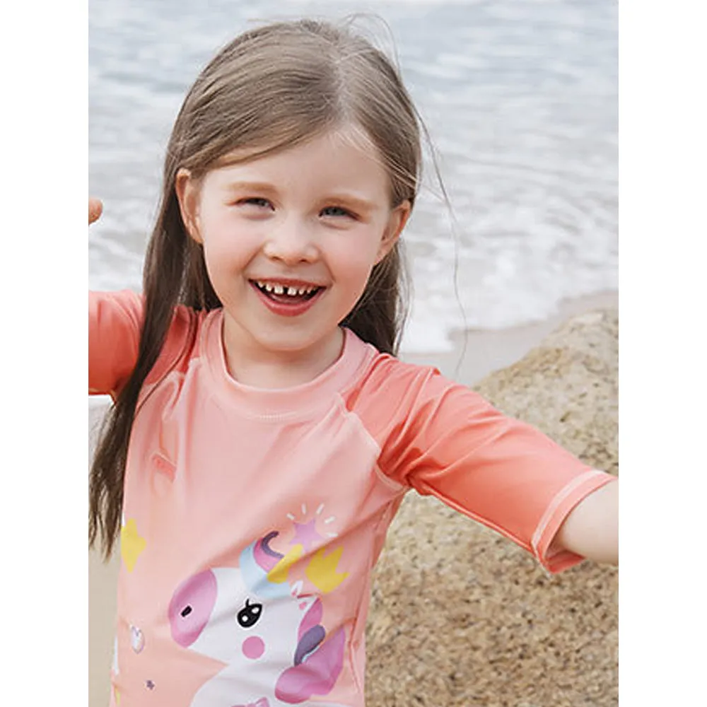 Little Surprise Box 3d Tail Peach Unicorn Swimwear for Toddlers & Kids with UPF 50 