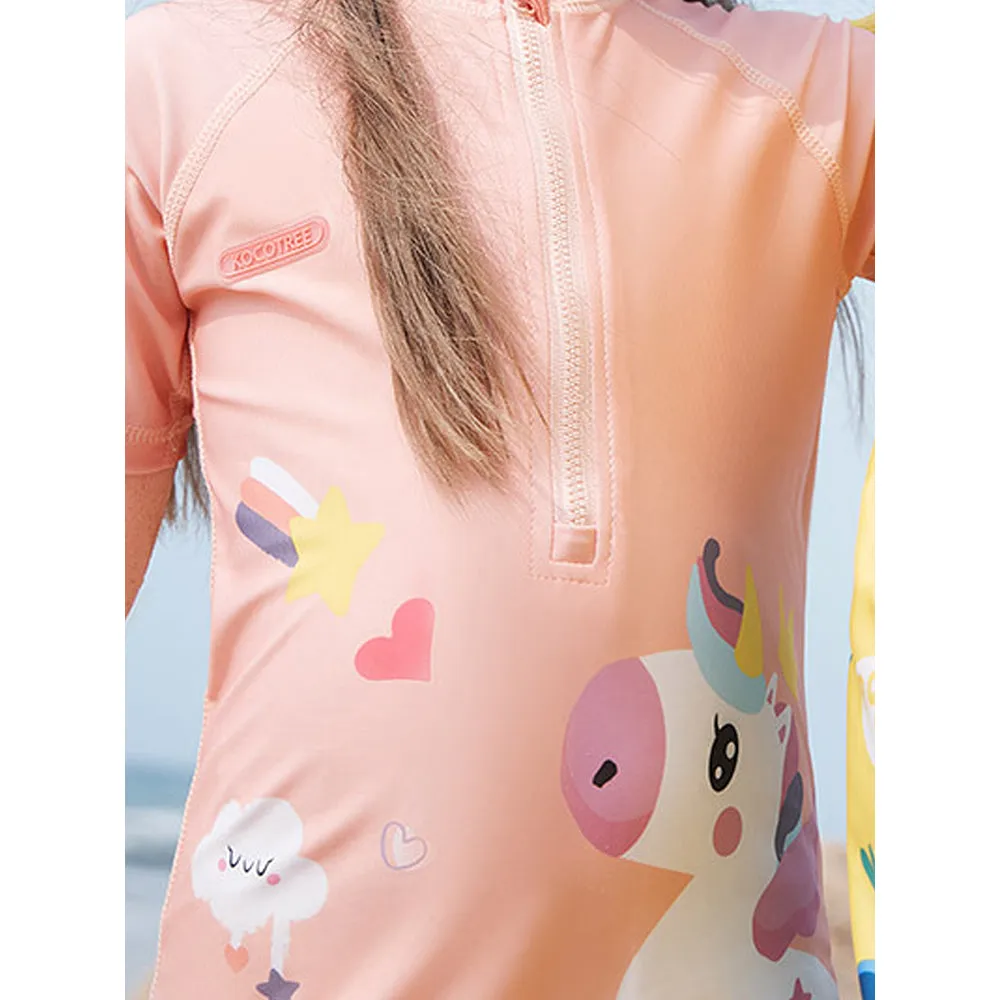 Little Surprise Box 3d Tail Peach Unicorn Swimwear for Toddlers & Kids with UPF 50 