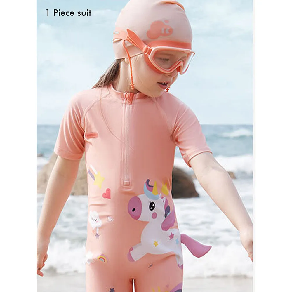 Little Surprise Box 3d Tail Peach Unicorn Swimwear for Toddlers & Kids with UPF 50 