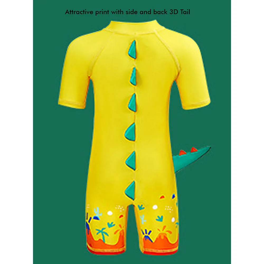 Little Surprise Box 3d Tail Yellow Volcano Dino Print Swimwear for Kids & Toddlers with UPF 50 