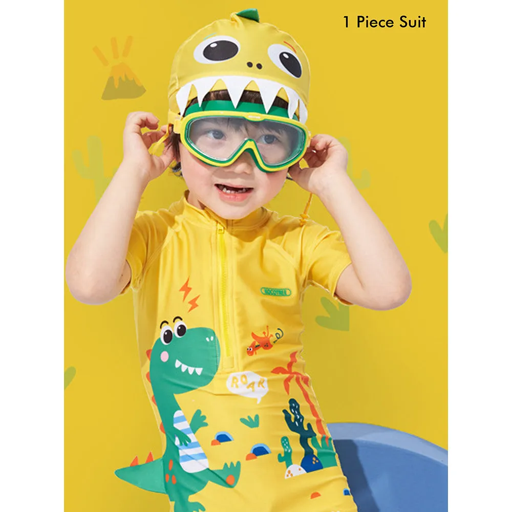 Little Surprise Box 3d Tail Yellow Volcano Dino Print Swimwear for Kids & Toddlers with UPF 50 