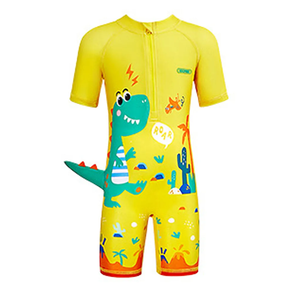 Little Surprise Box 3d Tail Yellow Volcano Dino Print Swimwear for Kids & Toddlers with UPF 50 