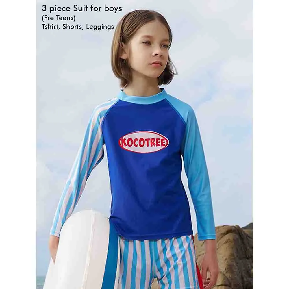 Little Surprise Box 3pcs Light Blue Stripes Swimsuit for Boys with UPF 50 