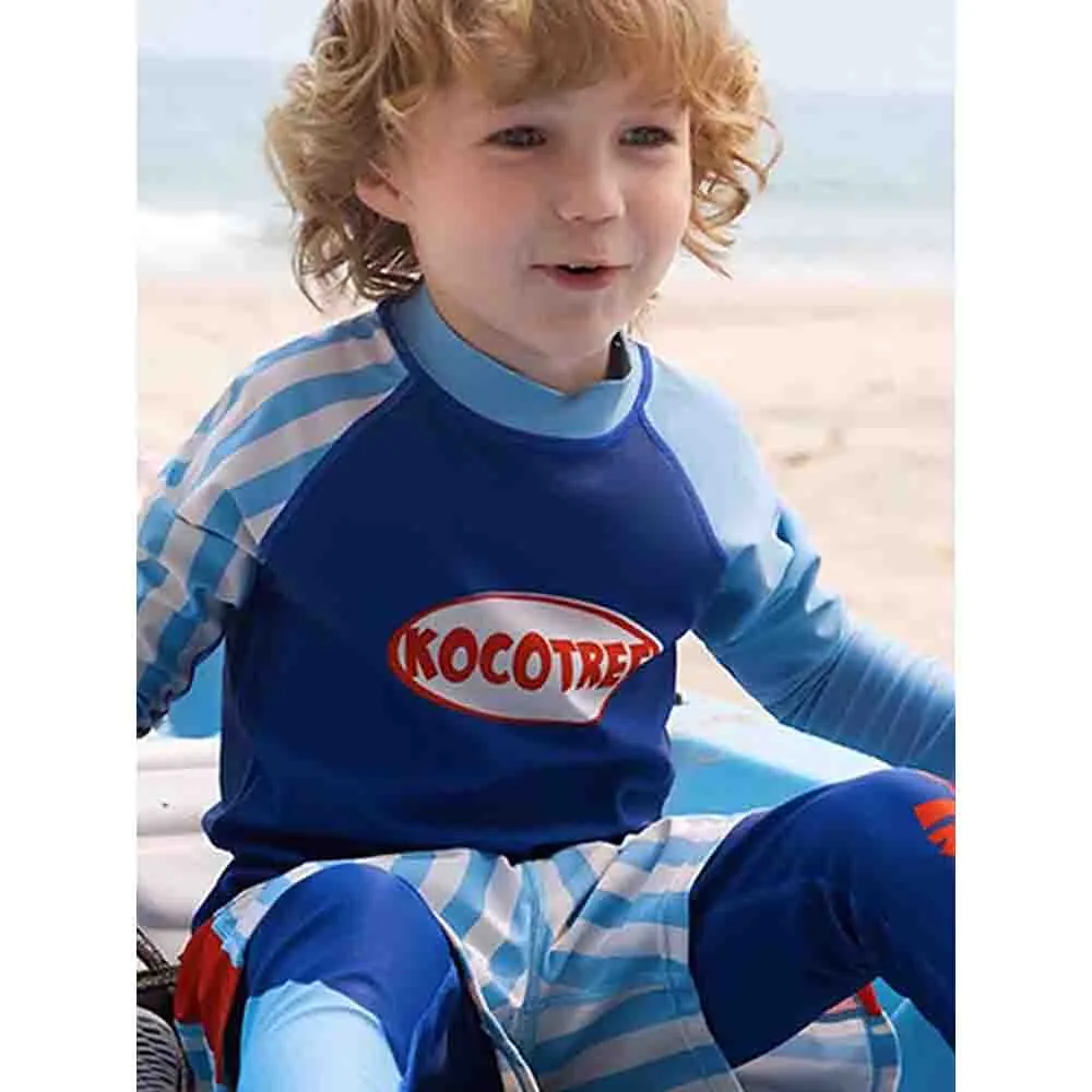 Little Surprise Box 3pcs Light Blue Stripes Swimsuit for Boys with UPF 50 