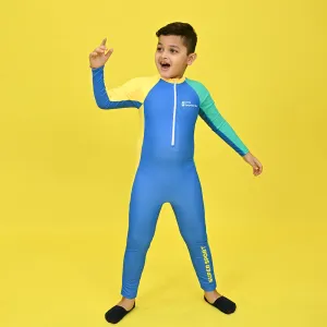 Little Surprise Box,Blue Tri Colour Super Sport Swimwear for Toddlers & Kids with UPF 30 