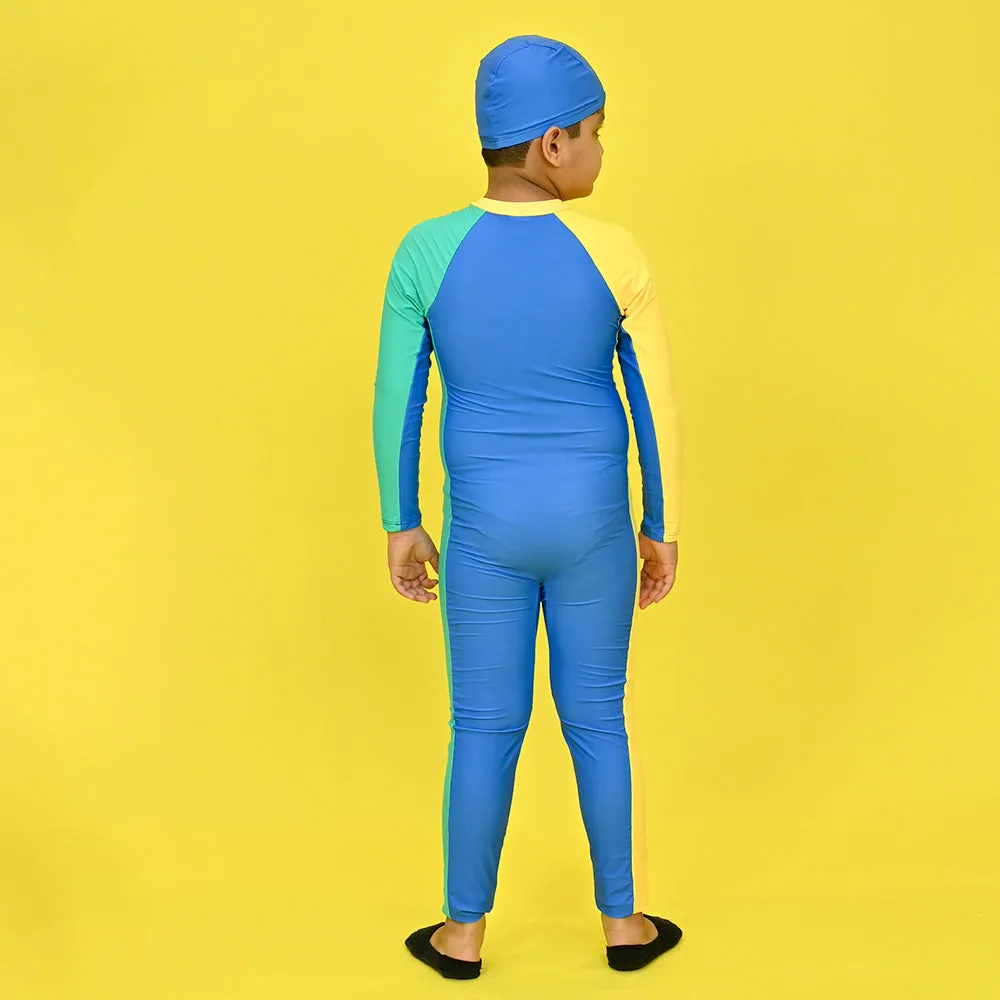 Little Surprise Box,Blue Tri Colour Super Sport Swimwear for Toddlers & Kids with UPF 30 