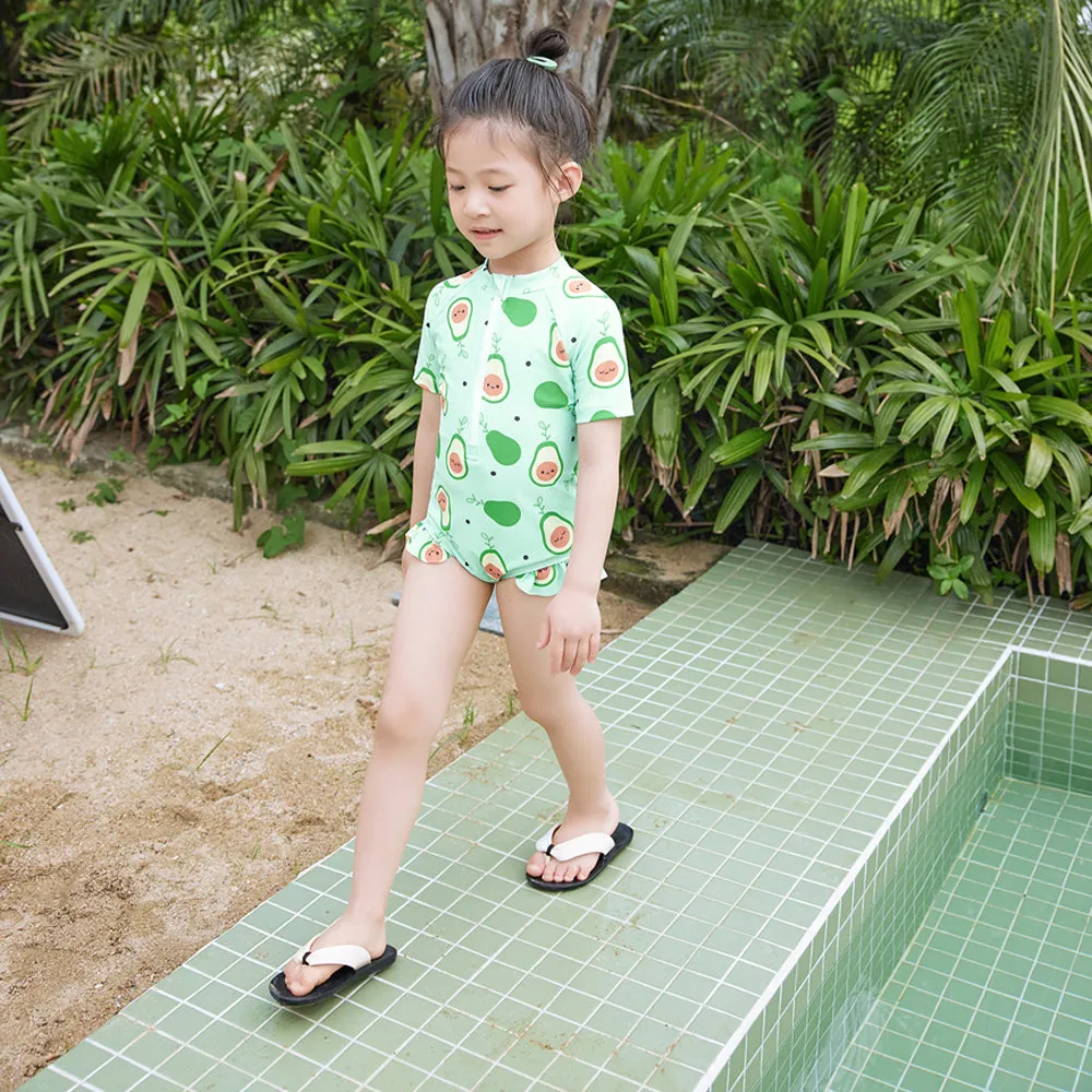 Little Surprise Box,Frilly Avacado Print Swimwear  Swim Cap for Toddlers & Kids