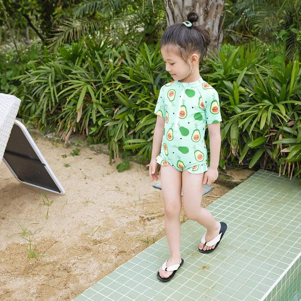 Little Surprise Box,Frilly Avacado Print Swimwear  Swim Cap for Toddlers & Kids