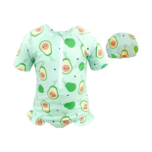 Little Surprise Box,Frilly Avacado Print Swimwear  Swim Cap for Toddlers & Kids