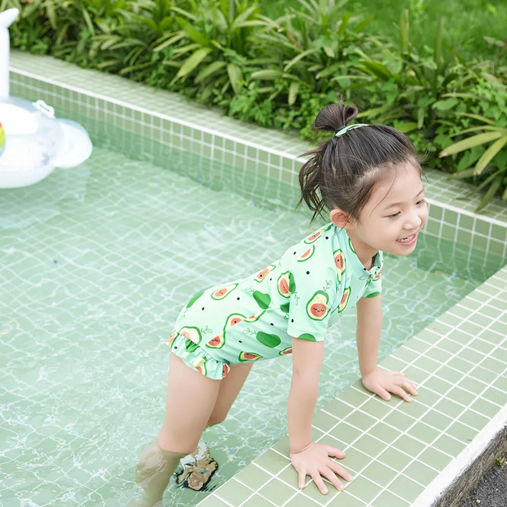 Little Surprise Box,Frilly Avacado Print Swimwear  Swim Cap for Toddlers & Kids
