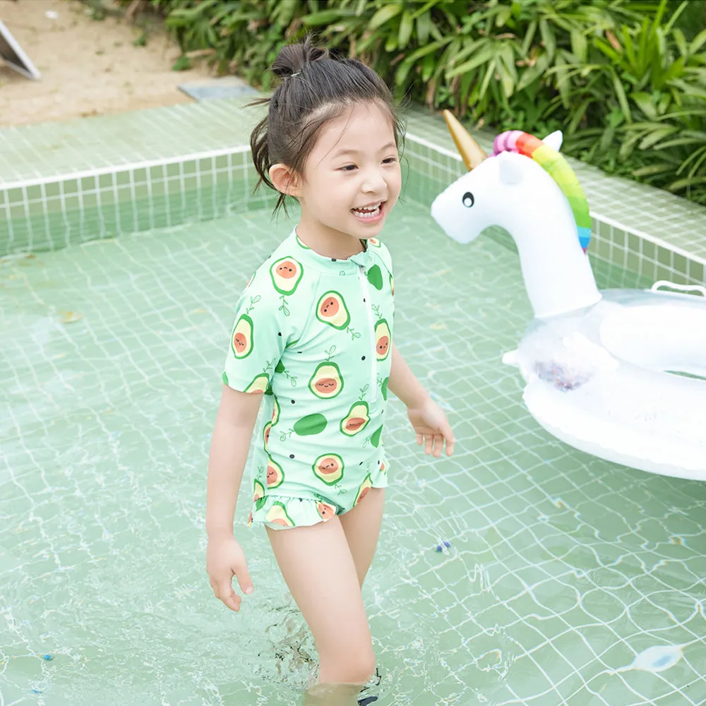 Little Surprise Box,Frilly Avacado Print Swimwear  Swim Cap for Toddlers & Kids