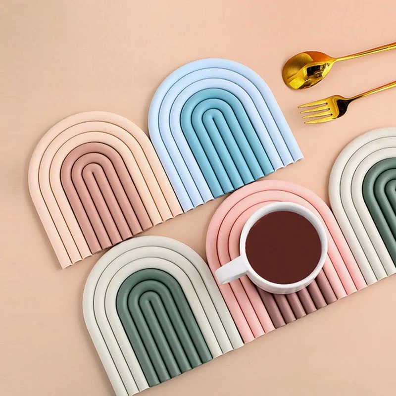 Silicone Pan Trivet Mat - Blue Pastel Rainbow
